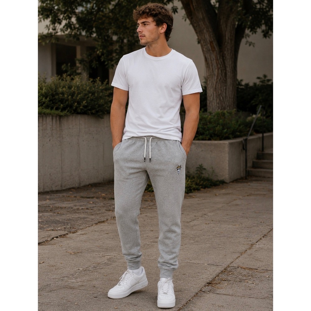 GOAT USA Mens Gray Fleece Jogger Sweatpants Medium Embroidered Logo Heather Gray
